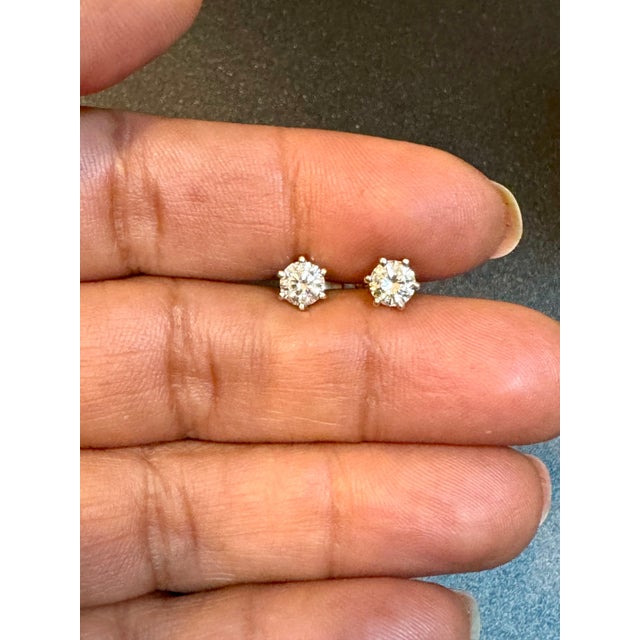 1.0 Carat Diamond Solitaire Stud Earrings 6 Prongs Screw Back 14 Kt Yellow Gold For Sale - Image 10 of 18