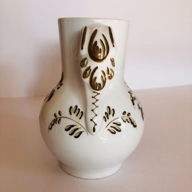 Folk Art Vintage Hand-Painted Portuguese Pitcher by Cfo Viana – Figural Padre Scene For Sale - Image 3 of 8