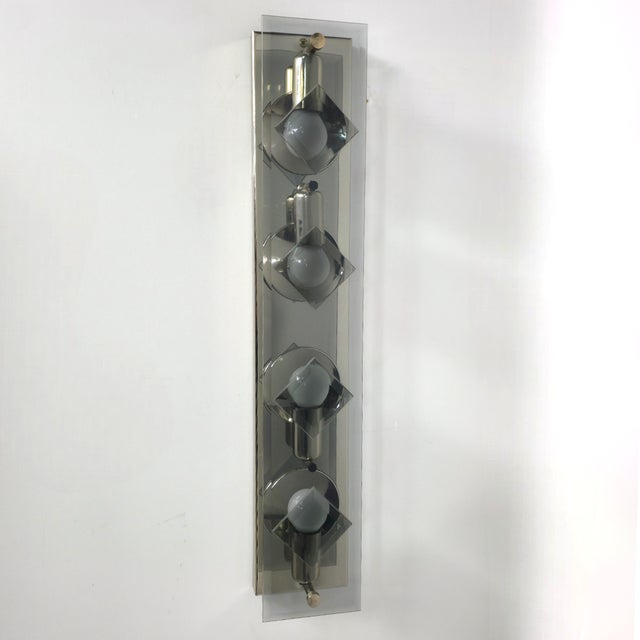 Mid-Century Modern Mid-Century Modern Wall Lights in Smoke Glass with Chrome by Sische, 1970s, Set of 2 For Sale - Image 3 of 9