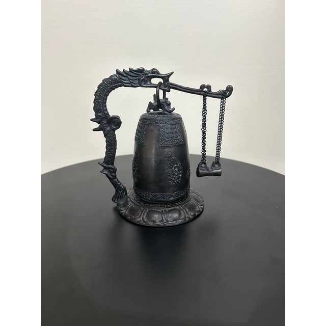1970s Vintage Japanese Cast Iron Dragon Temple Bell For Sale - Image 5 of 17
