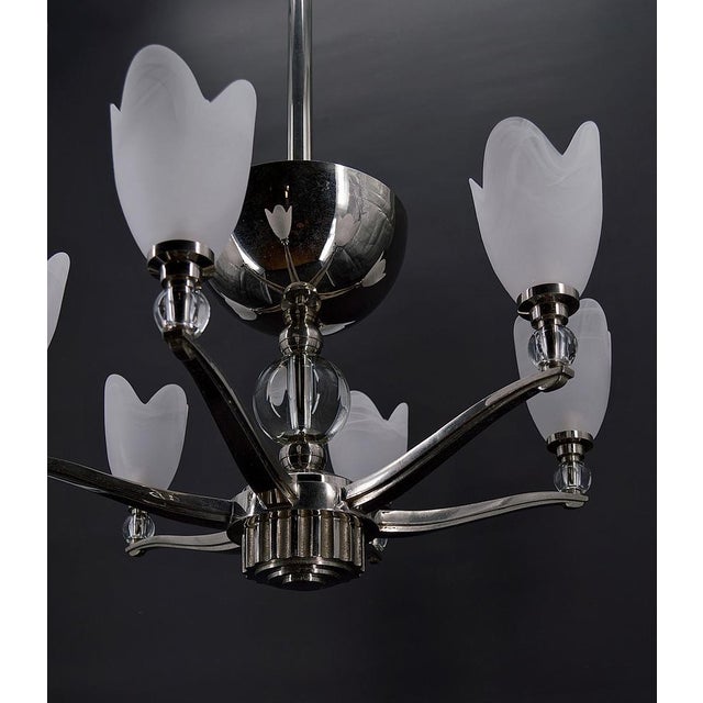 Art Deco Modernist Chrome Chandelier, France, 1930s For Sale - Image 9 of 18