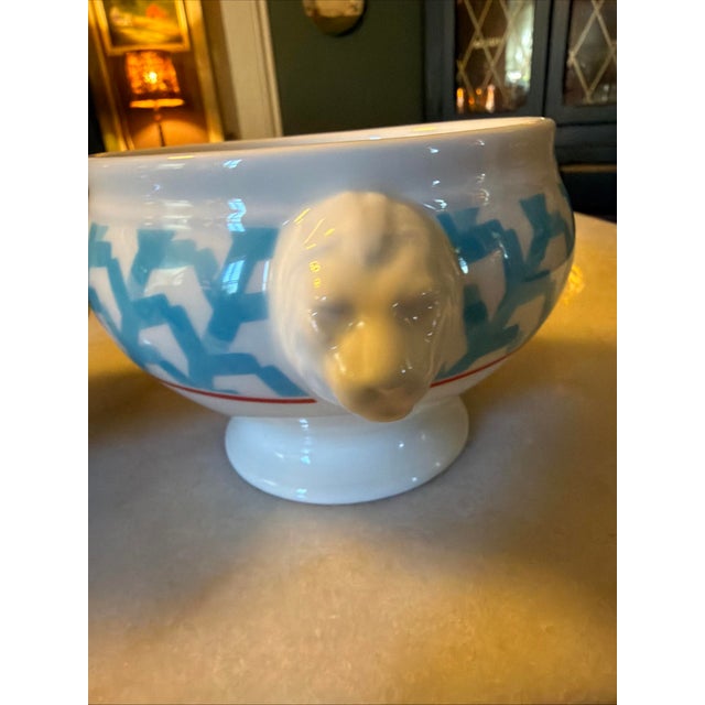 Aqua Villeroy & Boch Lina Aqua Porcelian Pedestal Lion Head Soup Bowl Set of 2 For Sale - Image 8 of 16