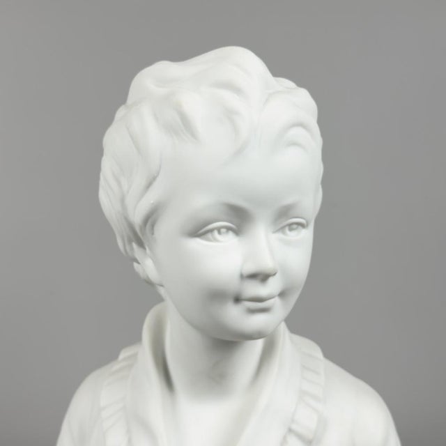 Sculpture Bust of a Child in Biscuit Porcelain from C. Tharaud, Limoges, 20th Century For Sale - Image 5 of 12