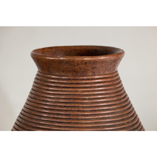 Ribbed Vintage Pottery Vase With Burnished Surface For Sale - Image 4 of 18