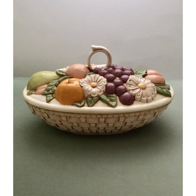 Mid 20th Century Tromp L’oeil Fruit & Flower Basket Covered Dish For Sale - Image 13 of 13