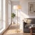 Nova of California Slimline Floor Lamp with White Linen Drum Shade - Weathered Brass Pole with Black Marble Base -...