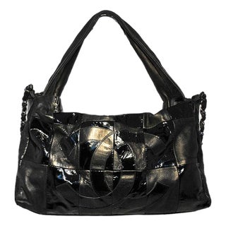 Chanel Black Checkered Leather Shoulder Bag Shopper Tote For Sale