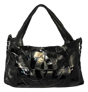 Chanel Black Checkered Leather Shoulder Bag Shopper Tote