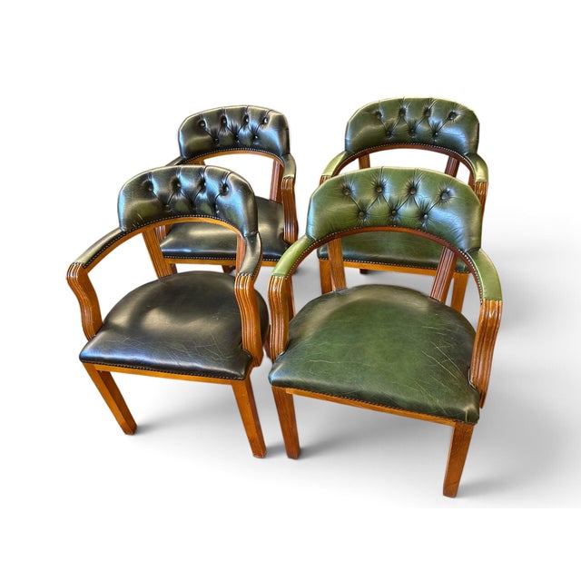 English Armchairs in Green Leather, Set of 4 For Sale - Image 6 of 8