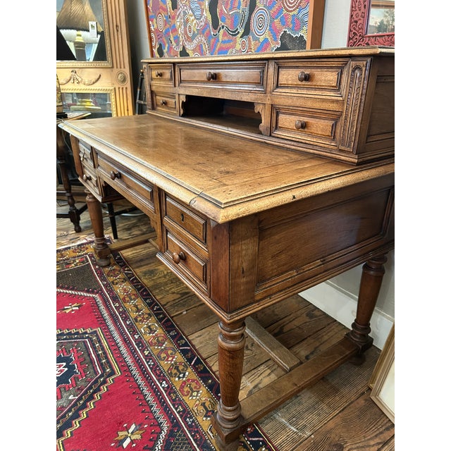 French Provincial French Oak Antique Writing Desk For Sale - Image 3 of 18