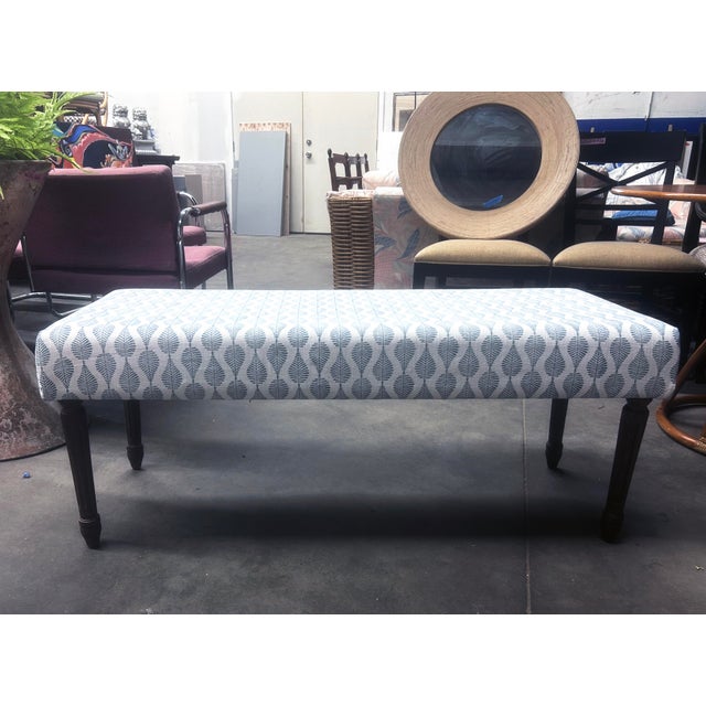 Traditional Vintage Lee Industries Mumbai Ink Fabric Upholstered Bench For Sale - Image 3 of 13