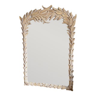 Serge Roche Style Palm Beach Frond Leaf Carved Mirror For Sale