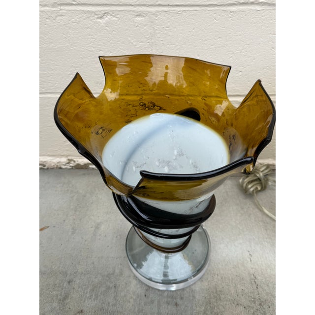 American Pair of Sculptural Studio Glass Table Lamps by Thumprints (Alison K. West) For Sale - Image 3 of 12