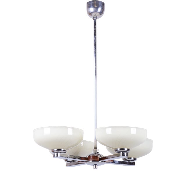 Art Deco Chandelier in Chrome-Plated Steel and Glass from Napako, Czech, 1930s For Sale