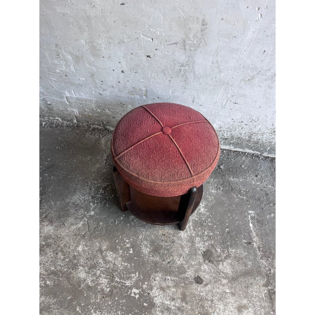 Art Deco Upholstered Stool with Lower Shelf, France, 1930 For Sale - Image 6 of 8