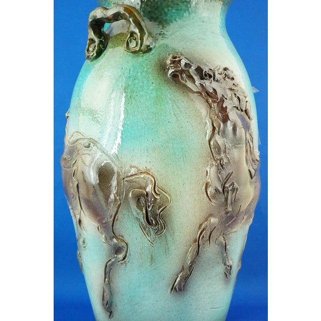 Large Futuristic Modern Majolica Vase with Horses Relief by Umberto Ghersi, Albisola, Italy, 1950s For Sale - Image 15 of 18