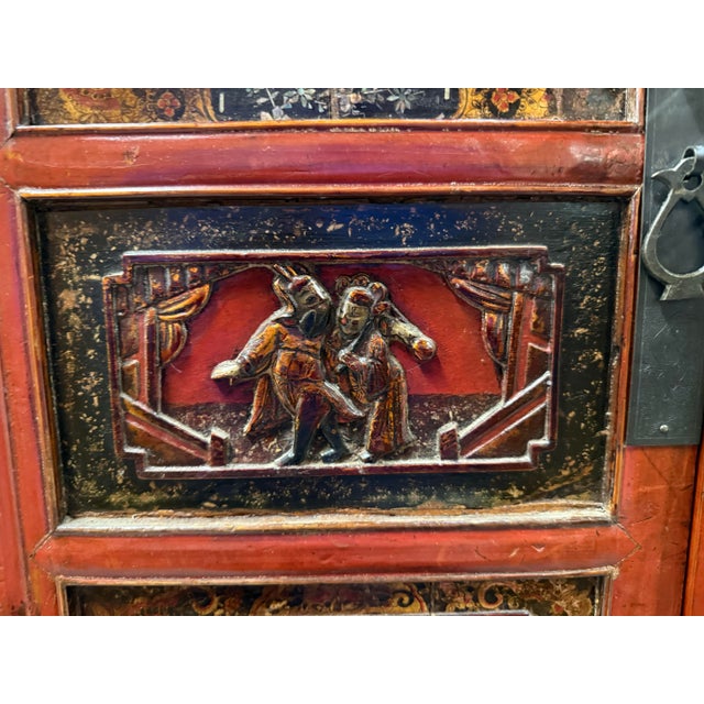 Early 20th Century Chinese Red-Lacquer Carved Wood Armoire With Hand ...
