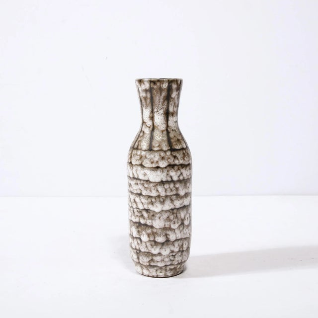 Mid-Century Modern Mid-Century Modernist White and Earth Toned Ceramic Vase With Banded Detailing For Sale - Image 3 of 13