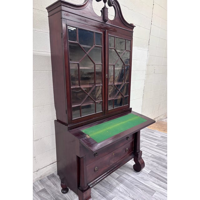 Wood Antique Empire Flame Mahogany Secretary Desk and Bookcase For Sale - Image 7 of 18