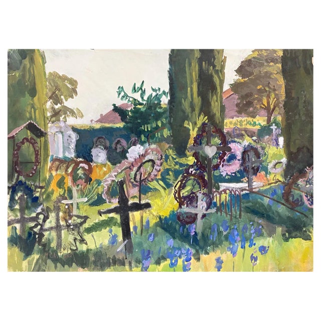 Isaac Charles Goetz, Graveyard, Gouache on Paper, 1950s For Sale