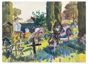 Isaac Charles Goetz, Graveyard, Gouache on Paper, 1950s