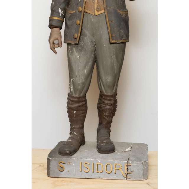 Antique Polychrome Wood and Gesso Statue of Saint Isidore For Sale - Image 4 of 14