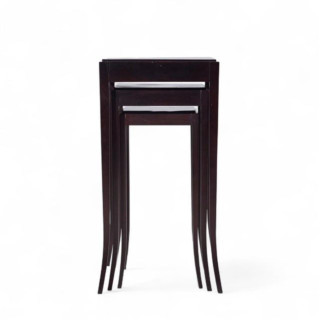 Barbara Barry for Baker Mahogany Nesting Tables - Set of 3 The top table measures: 14.5 wide x 14.5 deep x 28.75 inches...