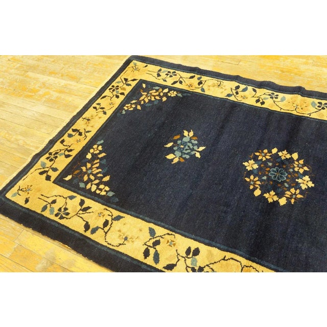 1920s Navy Blue Open Field Medallion Antique Chinese Peking Knotted Rug Carpet For Sale - Image 4 of 12
