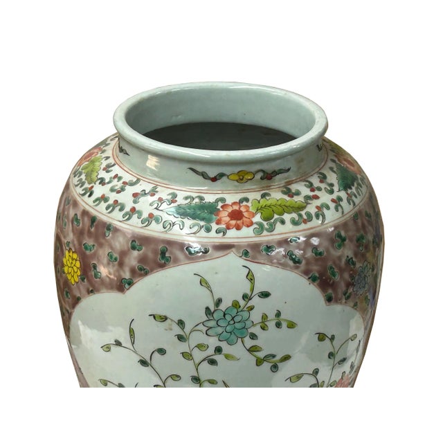 Vintage Chinese Color Porcelain Lotus Bird Scenery Pot Jar Vase For Sale - Image 9 of 12