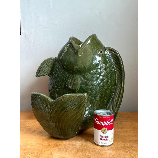 Dark Green Vintage Sculptural Fish Ceramic Floor Vase For Sale - Image 8 of 12