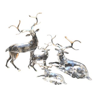 Vintage Lucite and Silver Deer Family Sculptures - Set of 4 For Sale
