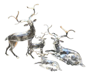 Vintage Lucite and Silver Deer Family Sculptures - Set of 4