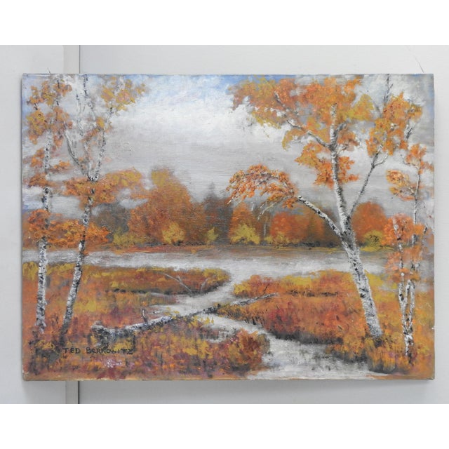 Vintage Autumn Riverside Birch Trees Landscape Painting For Sale - Image 4 of 4