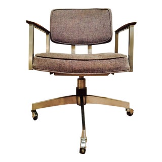 Vintage Grey Fabric & Stainless Steel Office Chair For Sale