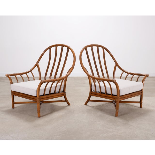 Pair of McGuire Organic Modern Rattan Lounge Chairs + Ottoman For Sale In Sacramento - Image 6 of 18