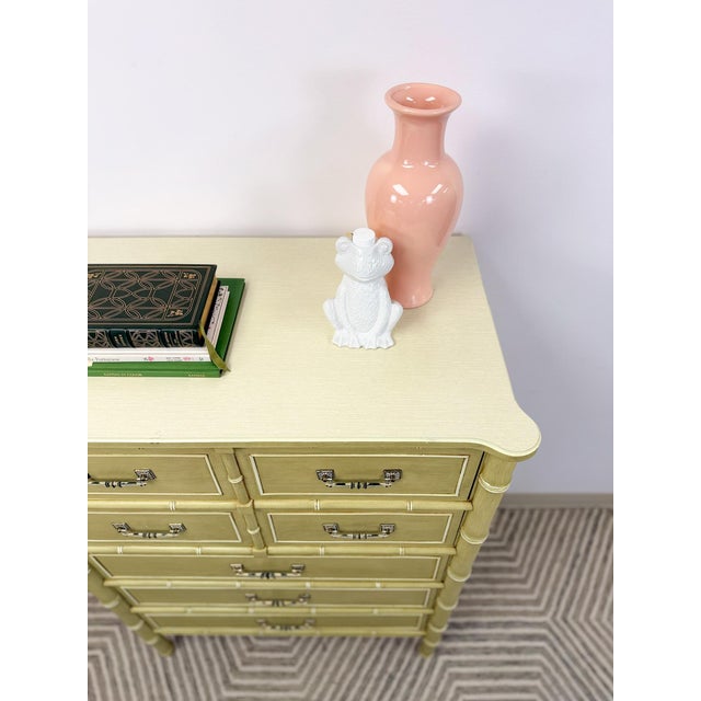 Mid 20th Century Henry Link Bali Hai Tallboy Dresser Green Vintage 5 Drawer Hollywood Regency For Sale - Image 13 of 18