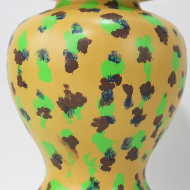 Ceramic Pair of Hand-Painted Spotted Yellow Ceramic Table Lamps For Sale - Image 7 of 12