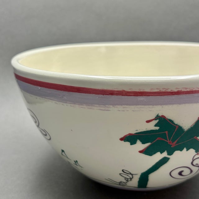 1980s Vintage Signed Steve Howell Studio Art Pottery Bowl With Memphis Style Palm Tree Design For Sale - Image 5 of 10