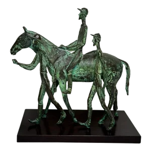 Bronze Race Horse & Jockey Group With Stable Hands Sculpture Attributed Carybé