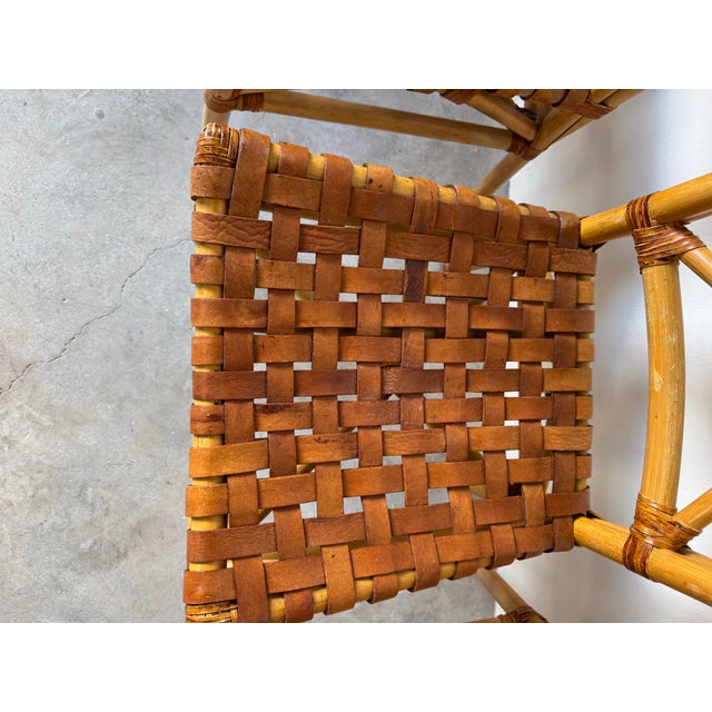 Wood Vintage McGuire-Style Boho Chic Coastal Rattan & Leather Dining Chairs – Set of 8 For Sale - Image 7 of 12