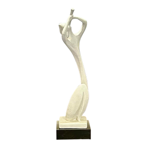 Signed and Dated by David Fisher, Austin Productions, 1980, Plaster Sculpture, “Horn Blower”,Woman Playing Flute, Music Themed