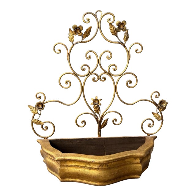 Vintage Italian Gilt-Metal and Giltwood Wall Pocket For Sale