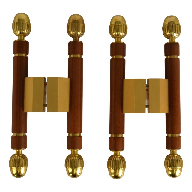 Antique Push Pull Door Handles in Bronze and Wood, 1890s, Set of 2 For Sale