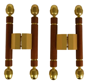 Antique Push Pull Door Handles in Bronze and Wood, 1890s, Set of 2