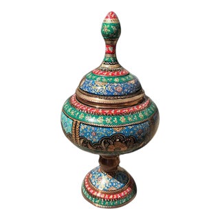 Vintage Hand Painted Copper Covered Urn For Sale