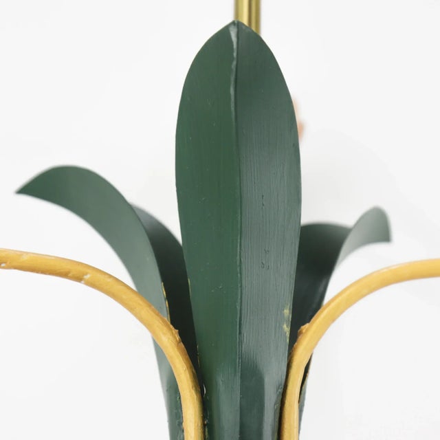 Vintage Brunschwig & Fils Toleware Flower Table Lamp, Yellow and Pink Tulip Design For Sale In New York - Image 6 of 9