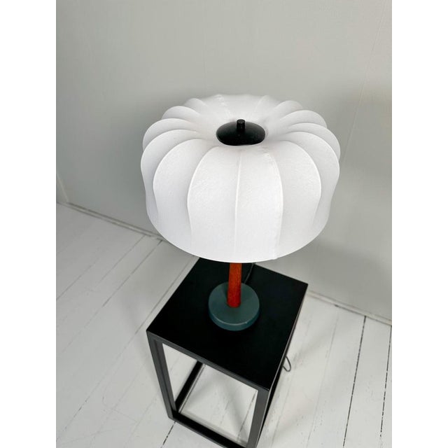 Brown Mid-Century Teak and Cotton Table Lamp attributed to Einar Bäckström, Sweden, 1950s For Sale - Image 8 of 14