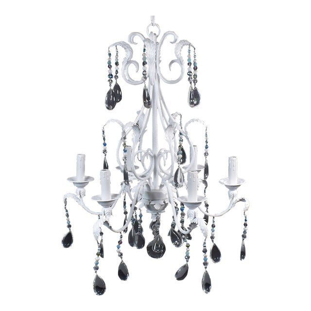 1970s White Leaves Jeweled Chandelier For Sale