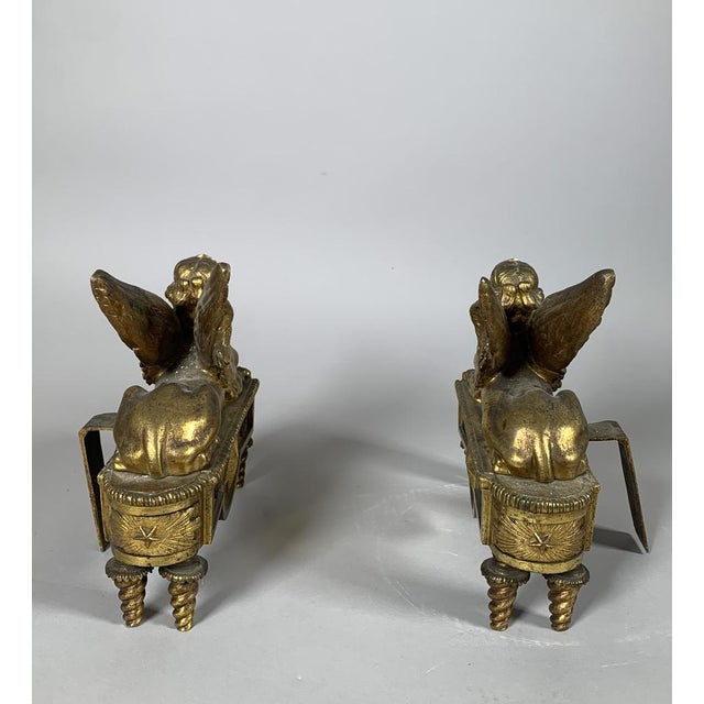 Metal Andirons with Sphinxes from Thomire, 1790, Set of 2 For Sale - Image 7 of 10