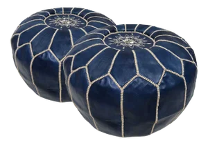 Moroccan Blue Leather Pouf Covers - a Pair